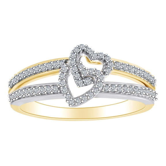 AFFY 1/5 Carat Round Cut White Natural Diamond Double Heart Ring In 10K Two Tone Gold (0.20 Cttw)-Ring Size-5