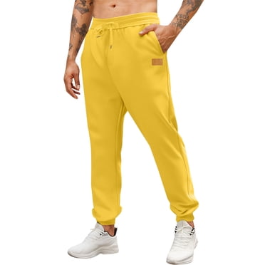 Men's Joggers Pants Drawstring Elastic Waist Tapered Trousers Casual Loose Sporty Workout Pant With Pockets (XS, Yellow)