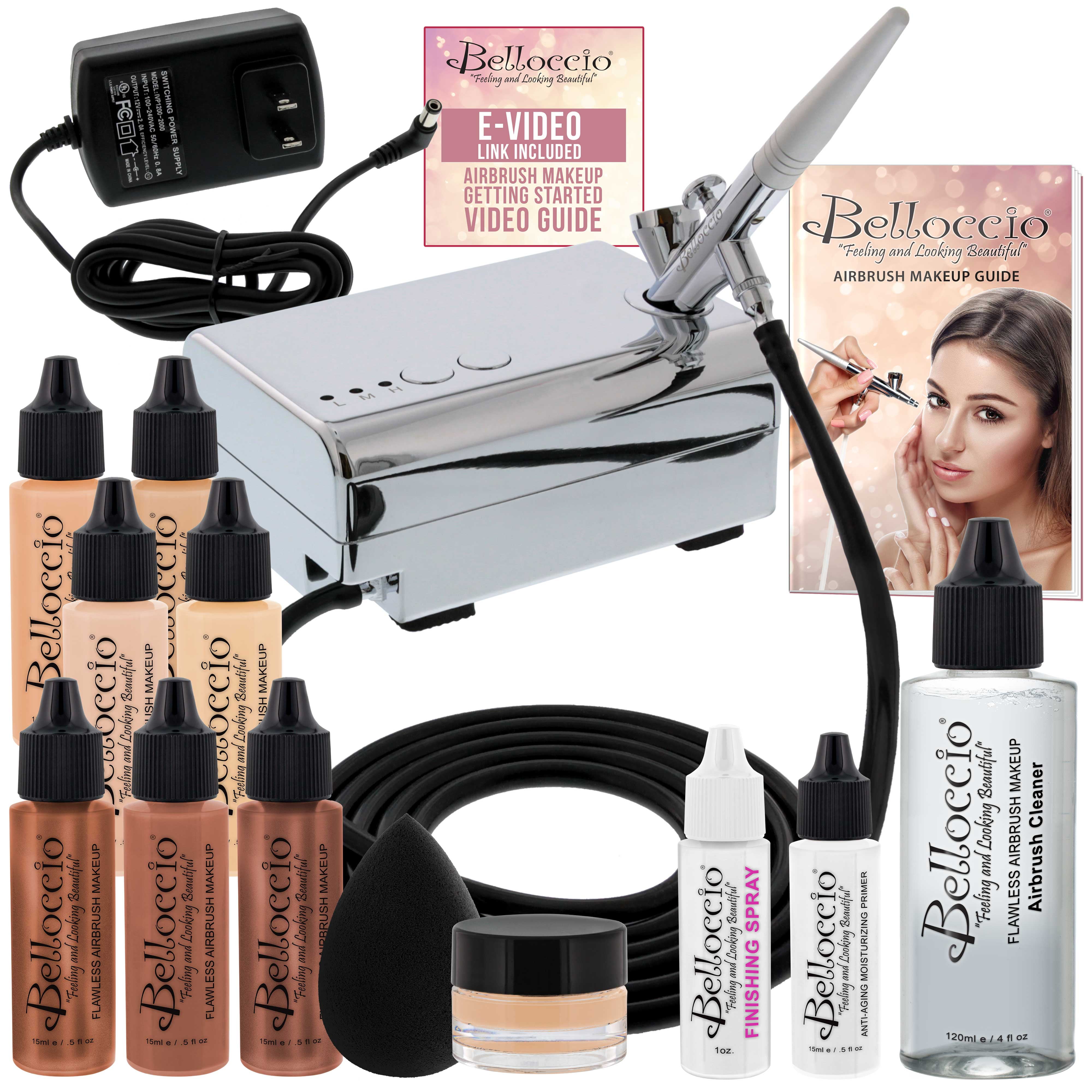 Belloccio BEAUTY DELUXE Airbrush Cosmetic Makeup System with 4 FAIR Shades of Foundation - Walmart.com