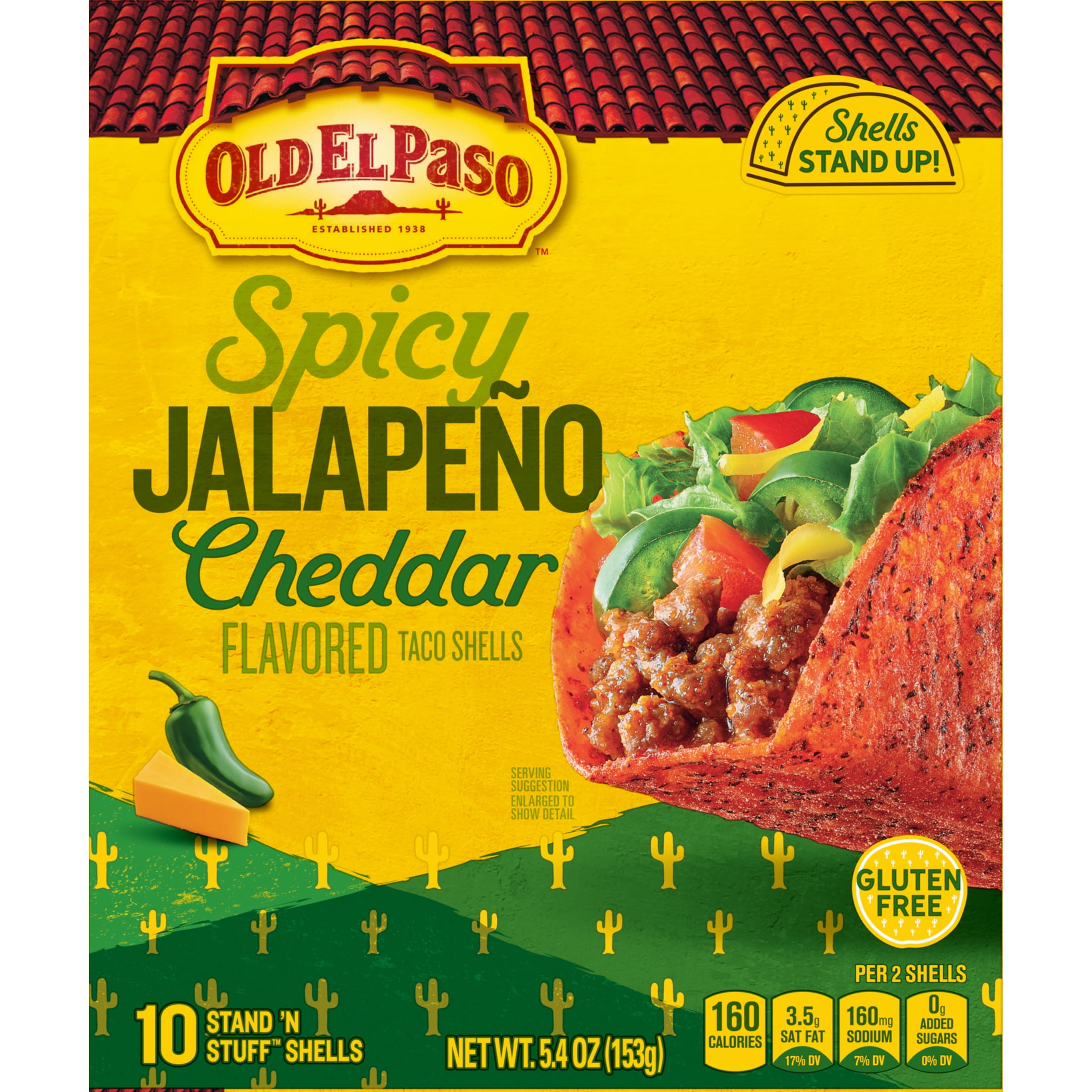 (6 pack) Old El Paso Spicy Jalapeno Cheddar Flavored Stand 'N Stuff Taco Shells, 10 Count, 5.4 oz