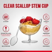 Oasis Creations Scallop Stem Cup - Parfait Serving Bowl - 24 Count - Clear Hard Plastic - Appetizer Cup - Disposable or Reusable - 2 ounce - Ideal for Desserts, Appetizers, Puddings