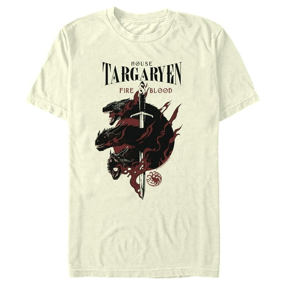 Men's Game of Thrones House Targaryen's Dragons Graphic Tee Beige Large