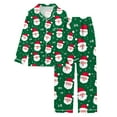 thumbnail image 4 of Women Christmas Outfit Women's Festive Santa Printed Long Sleeve Button Front Pocket Pajama Set for Cozy Home Wear and Holiday Comfort Green M, 4 of 5