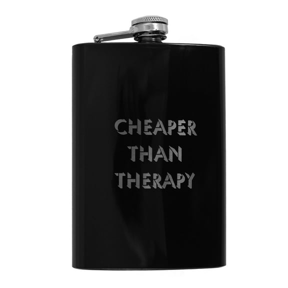 8oz BLACK Cheaper Than Therapy Flask L1