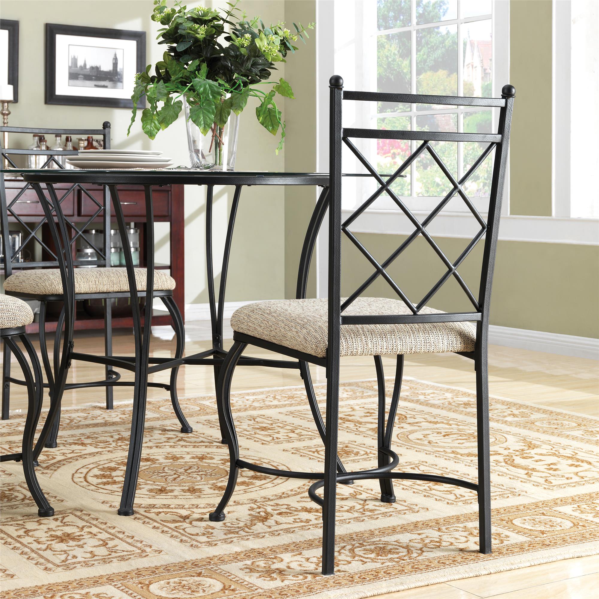 DHP Traditional 5-Piece Metal Dining Set, Glass Top Round Table and 4 Upholstered Seat Chairs - image 3 of 12
