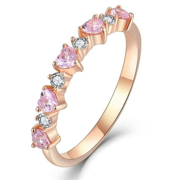 Elegant Heart Cut Lab-Created Pink Sapphire and Diamond Wedding Band Ring in 925 Sterling Silver - Perfect Party or Gift Accessory