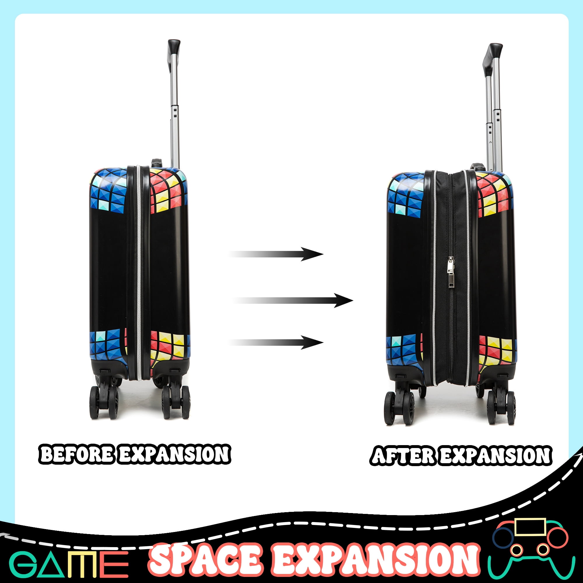 Kids Carry on Luggage Sets with Neck Pillow Airplane Small Hardshell Kids' Suitcases for Boys with Wheels Travel Essentials for Kids 16 Inch Black Suitcase