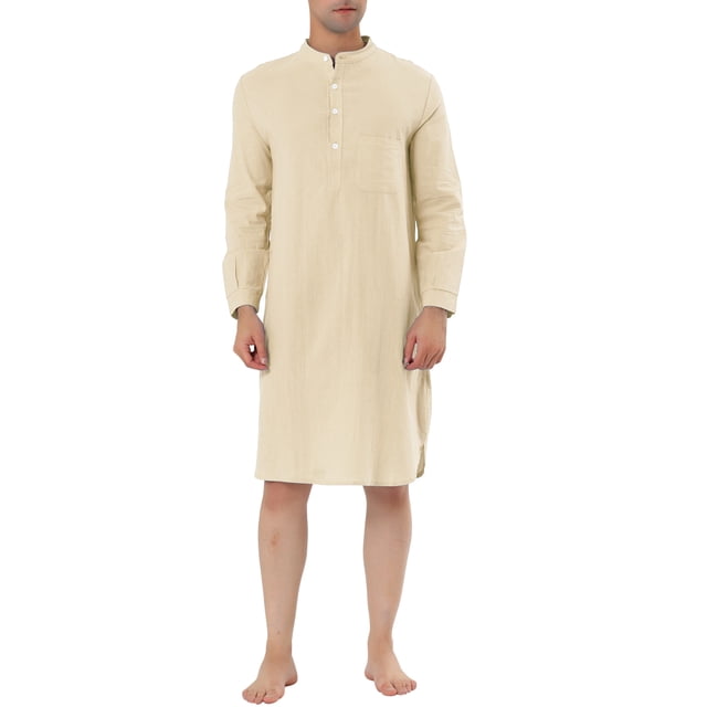 INSPIRE CHIC Chemise de Nuit pour Homme à Col Henley à Bande Pyjama Robe de Nuit 2TG Kaki