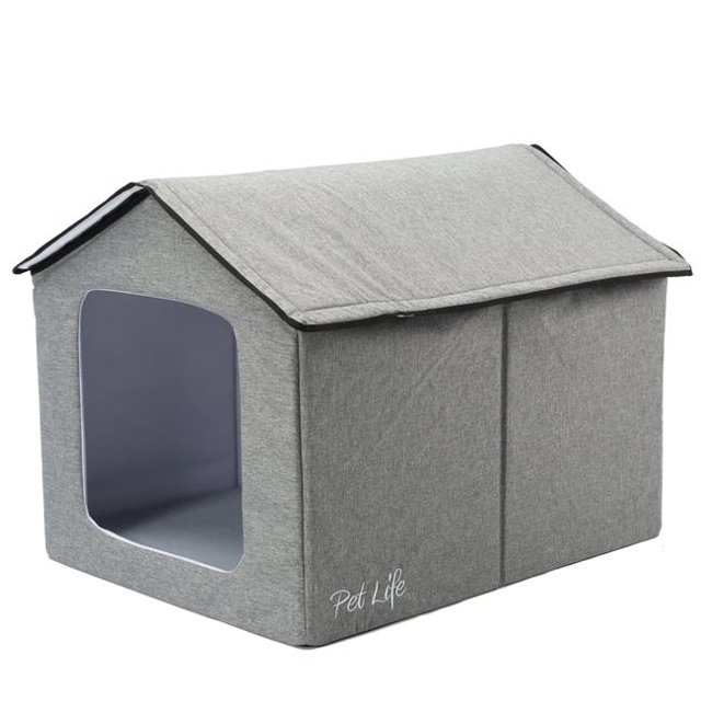Pet Life PH8GYLG Hush Puppy Electronic Heating & Cooling Smart Collapsible Pet House - Grey - Large