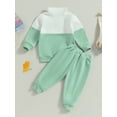 thumbnail image 4 of GXFC Little Boys Fall Tracksuit Outfits Clothes 6M 1T 2T 3T 4T 5T Kids Boys Long Sleeve Half Zipper Contrast Color Sweatshirt and Elastic Waistband LoCasual Autumn Clothing for Children Boys, 4 of 8
