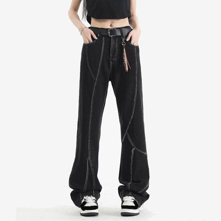 MHFRRA Mens Jeans Bootcut Men s Washed Print Holes Jeans Men s Splice Casual Trousers Size L