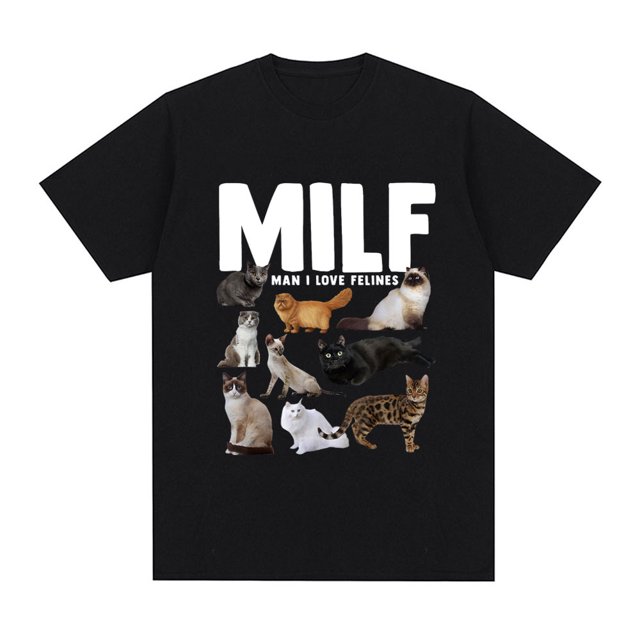 Camiseta divertida MILF Man I Love Felines, para amantes de los gatos, informal, de manga corta, de algodón, cómoda y holgada.