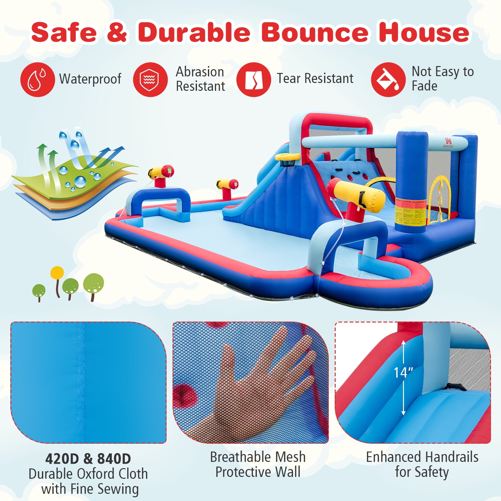 Infans Inflatable Water Slide Park Kids Bounce House Climbing Jumping with 950W Blower