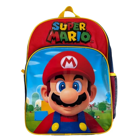 Super Mario 16 inch Large Backpack With Mesh Side Pockets