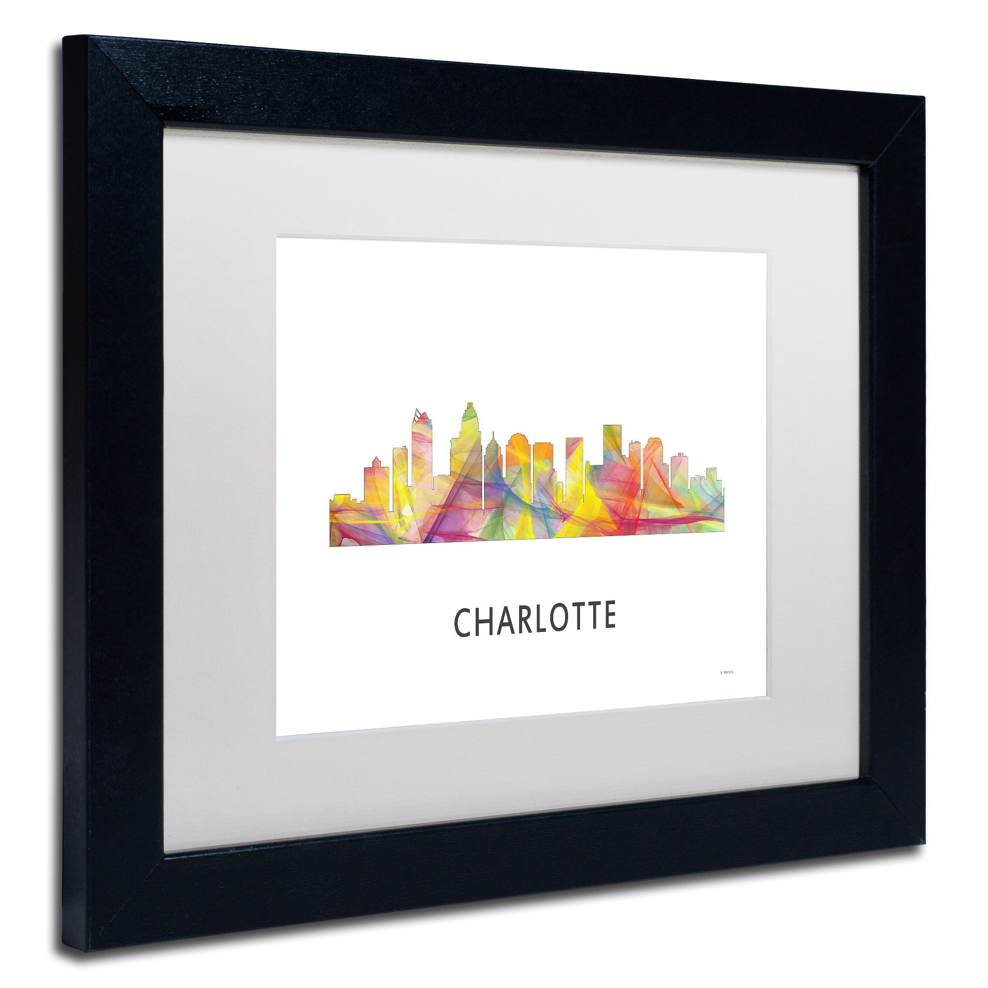 Trademark Fine Art 'Charlotte NC Skyline WB-1' Canvas Art by Marlene Watson, White Matte, Black Frame