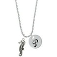 thumbnail image 1 of Delight Jewelry Silvertone Antiqued Seahorse Silvertone Script Initial Disc - P - Charm Necklace, 20"+3", 1 of 4
