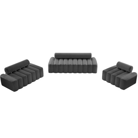 Glam GREY Velvet Channel Tufted Melody Sofa Set 3Pcs 647Grey Meridian Modern