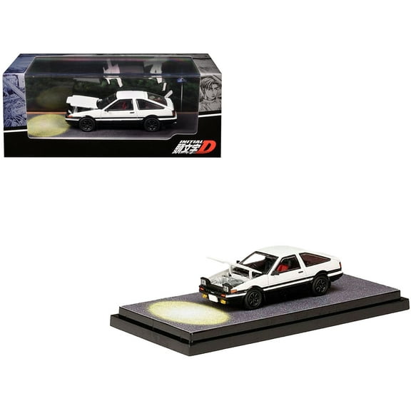 Toyota Sprinter Trueno (AE86) RHD White and Black "Engine Mounted Model VS Wataru Akiyama" 1/64 Diecast Model Car by Hobby Japan