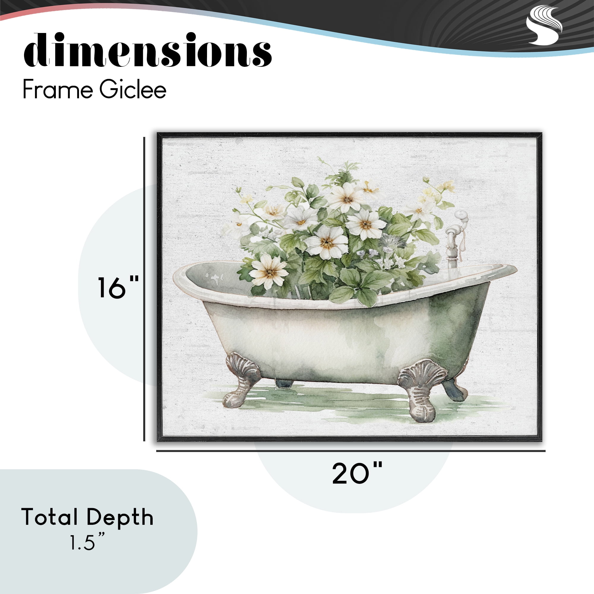 Boho Tub with Daisies Black Framed Giclee Art, design by Lettered and Lined