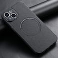 thumbnail image 2 of Black Fashion Magnetic Ring phone case Back Cover Wireless Charging Vegan PU Leather Phone Case For iPhone 14, 2 of 3