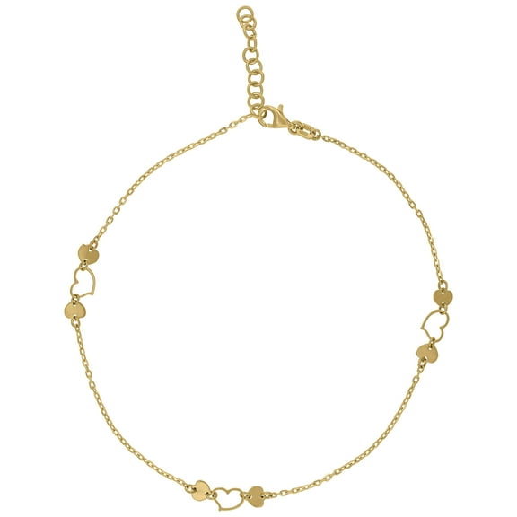 14k Yellow Gold Womens Polished Finish Heart Anklet