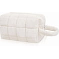 thumbnail image 1 of Bonita bolsa de maquillaje acolchada a cuadros con divisor, bolsa de aseo de viaje impermeable, bolsa de maquillaje hinchada para mujeres, artículos esenciales de viaje, Mango blanco, Mediano, 1 of 3