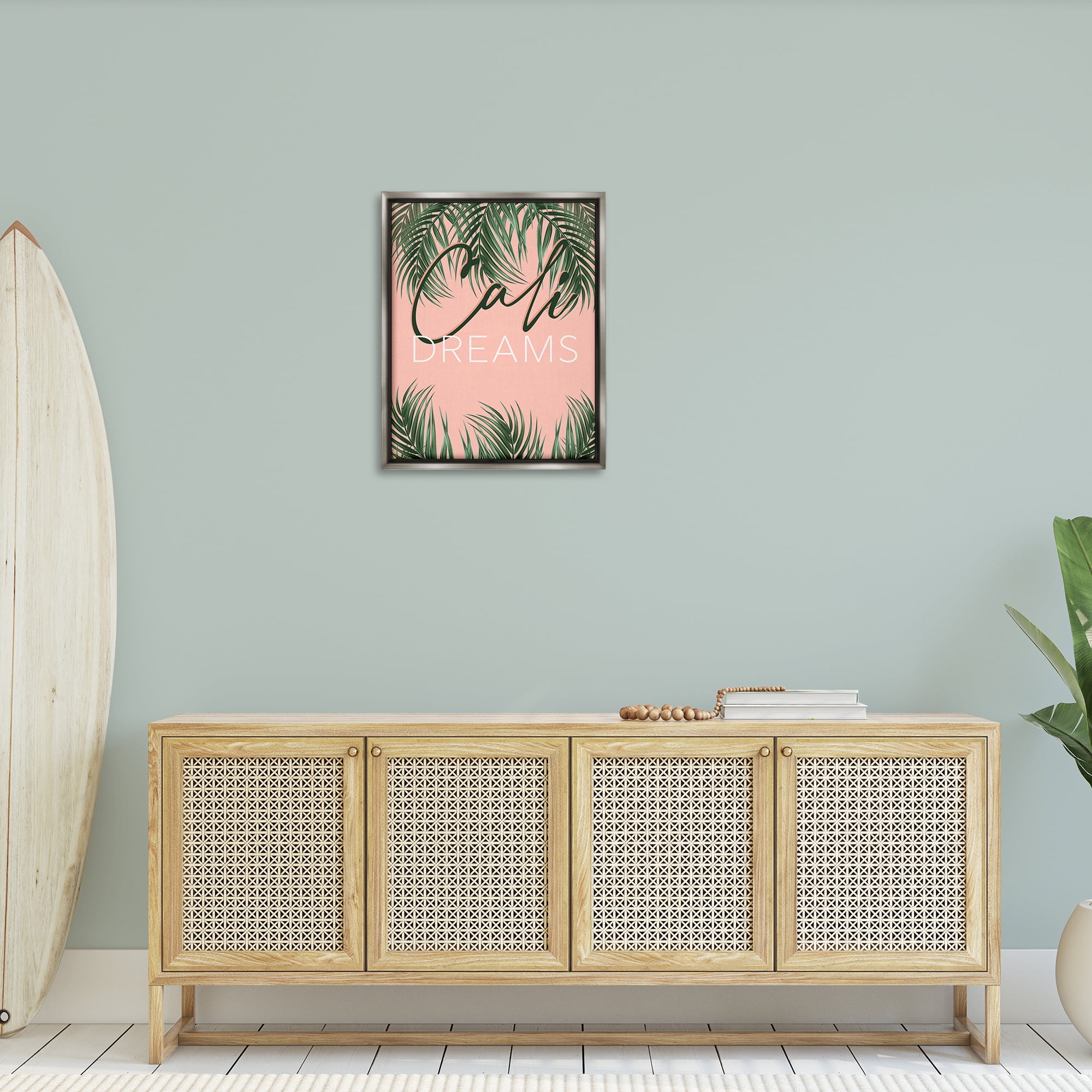 Stupell Industries Cali Dreams on Palms Plants & Flowers Painting Gray Floater Framed Canvas Art Print Wall Art, 25 x 31