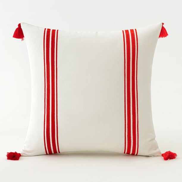 Xiao Hua Funda de almohada con flecos y diseño de 3 piezas. Estampado verde. Funda de almohada colorida que ilumina el ambiente de tu dormitorio. 45 x 45 cm (rojo).