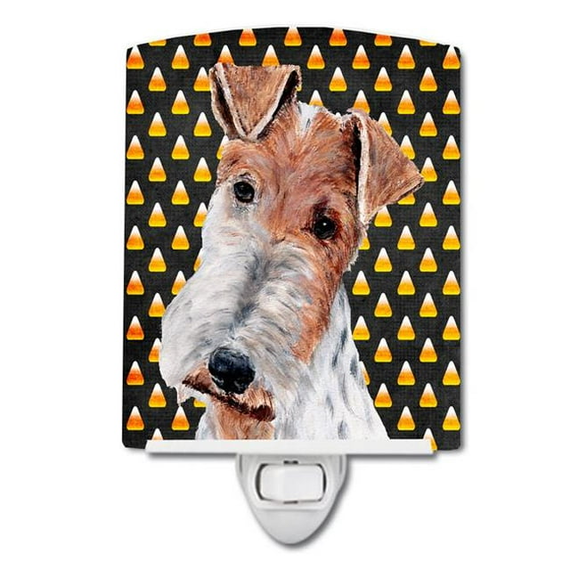 Carolines Treasures SC9652CNL Wire Fox Terrier Candy Corn Halloween Ceramic Night Light