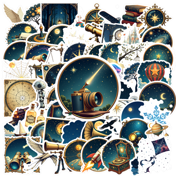 Vintage Space Adventure Stickers, Waterproof Fantasy Sticker for Water Bottle Laptop Phone Cases Planner Skateboard Luggage Helmet Party Favor Decor, Ideal for Adults Teens Teacher Rewards