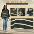 thumbnail image 5 of VDJ Women Fall Tops 3/4 Sleeve Casual Cropped Sweaters Lightweight Loose Fit Striped Knit Pullover Size M, 5 of 9