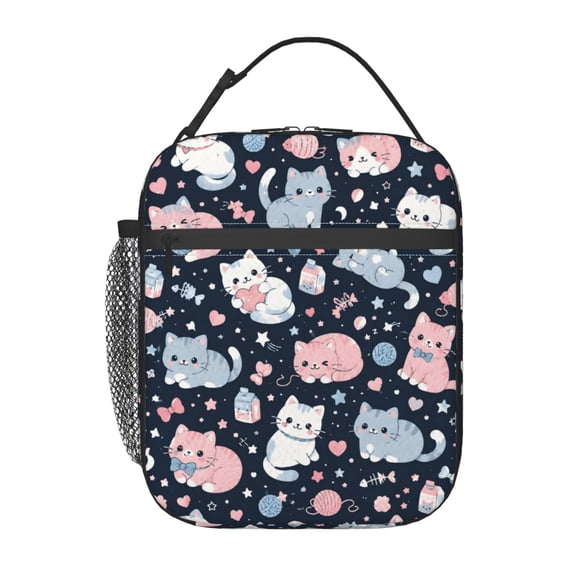 Cute Cat Lunch Bag Reusable Thermal Lunch Box with Handle for Women and Men