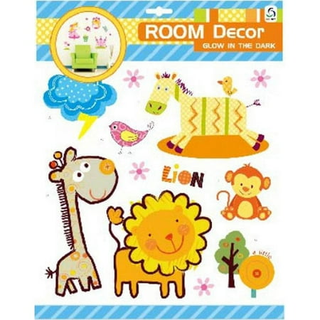 Grow Monkey - Room Decor Glow-in-the-Dark Zebra, Lion, Monkey, Giraffe 3D Decals, Zoo animal for kids' room, Peel them off and stick to the wall or furniture, Product Size: 12 x 12 x 0.1