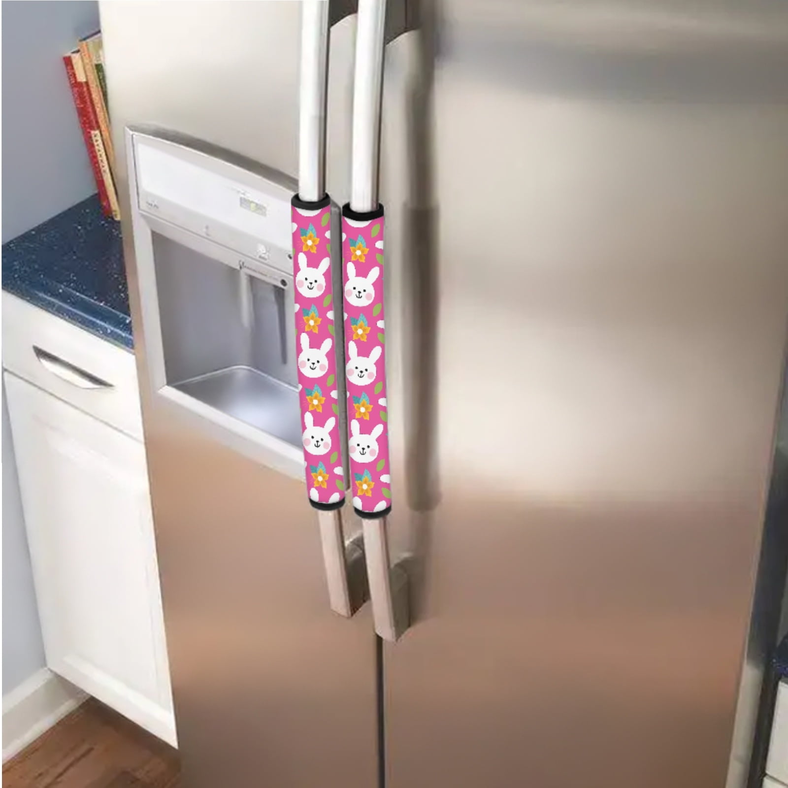 SEANATIVE 6 PCS Refrigerator Door Handle Covers Kitchen Appliances Handle Protector Washable Door Cloth Protector Keep Off Smudges, Stain, Wear and Tear, Cute Bunny Rabbit Flower Pink Easter