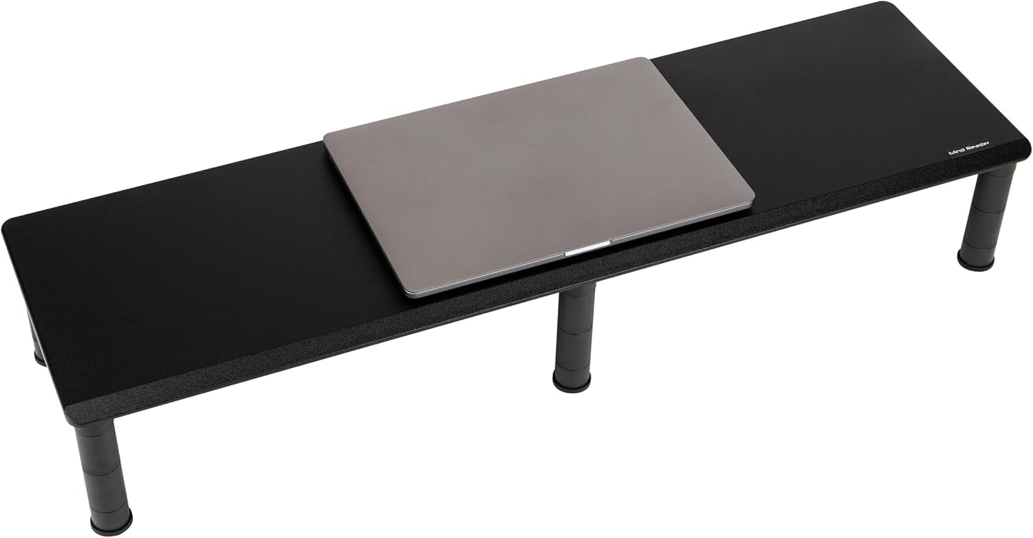 Dual Monitor Stand Height Adjustable Desktop Organizer with Laptop Riser for Office Use Black