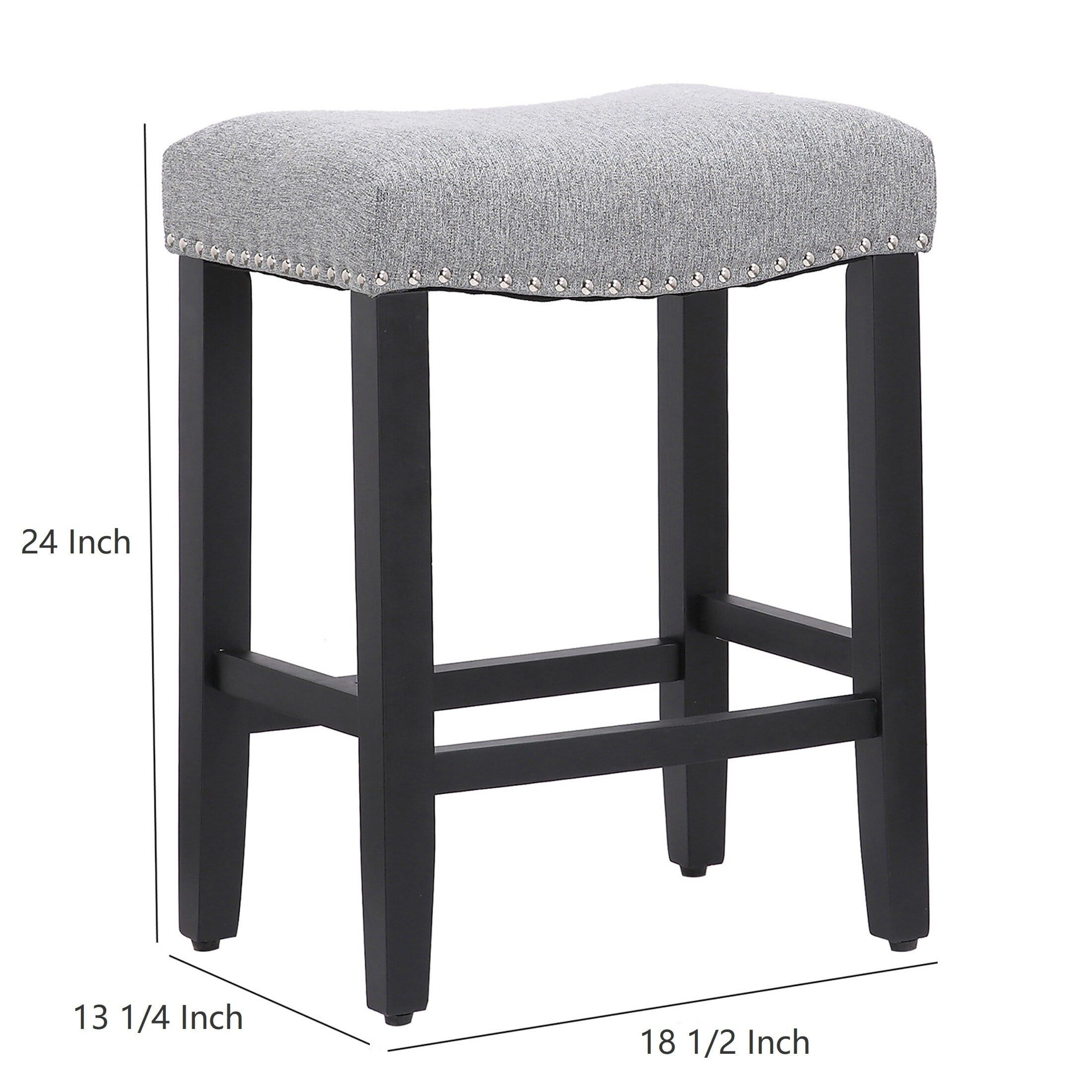 24" Inch Upholstered Saddle Seat Bar Stool, Antique Gray/Leather