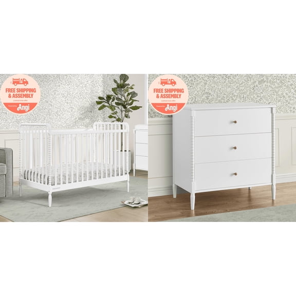 Delta Children Lily 4-in-1 Convertible Crib & Delta Children Lily 3 Drawer Dresser with Interlocking Drawers