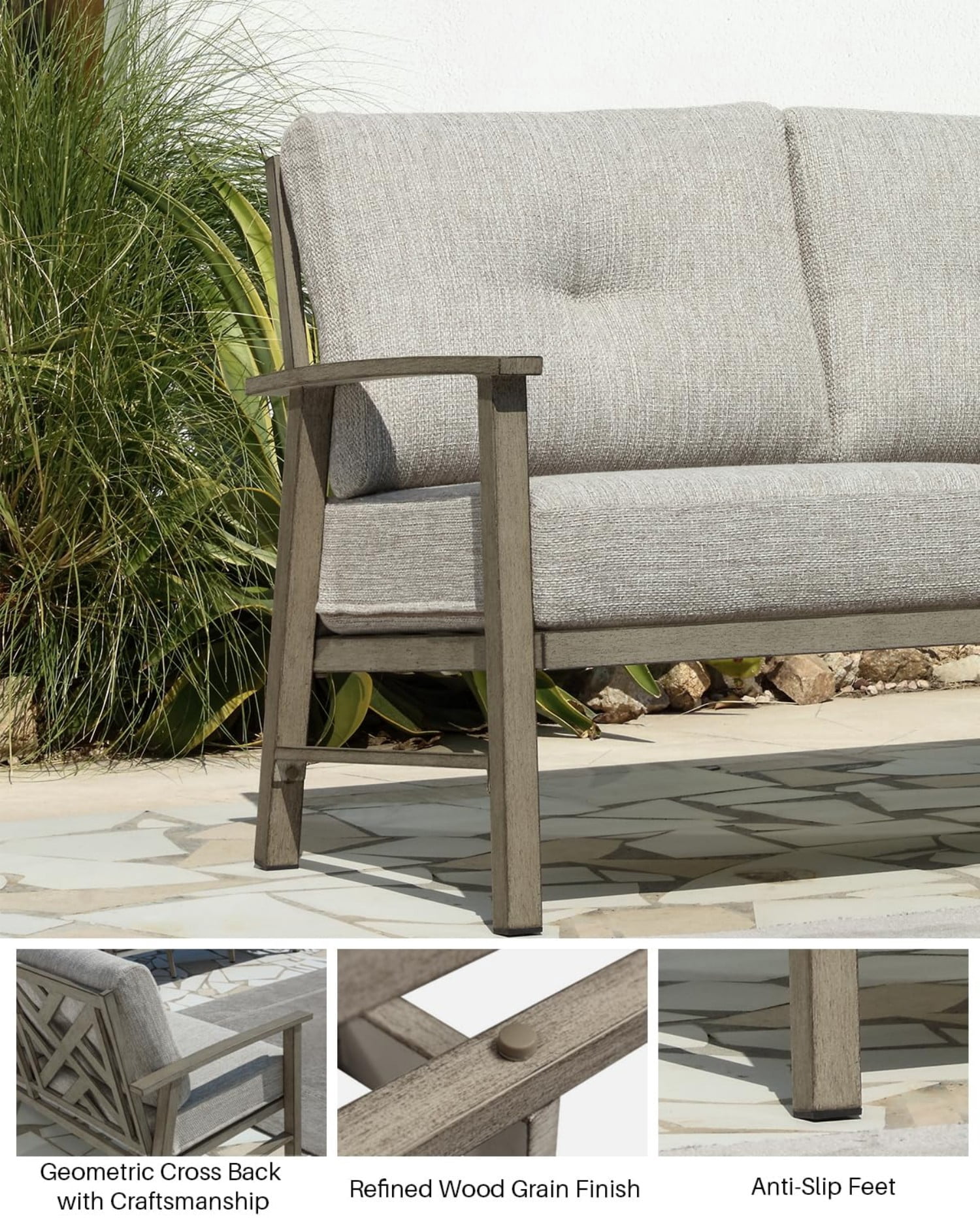 3-Seater Outdoor Patio Sofa, Aluminum Outdoor Couch with 5.9" Thick Cushions, All-Weather Patio Furniture Sofa for Backyard, Balcony, Poolside, Lawn, Dark Gray