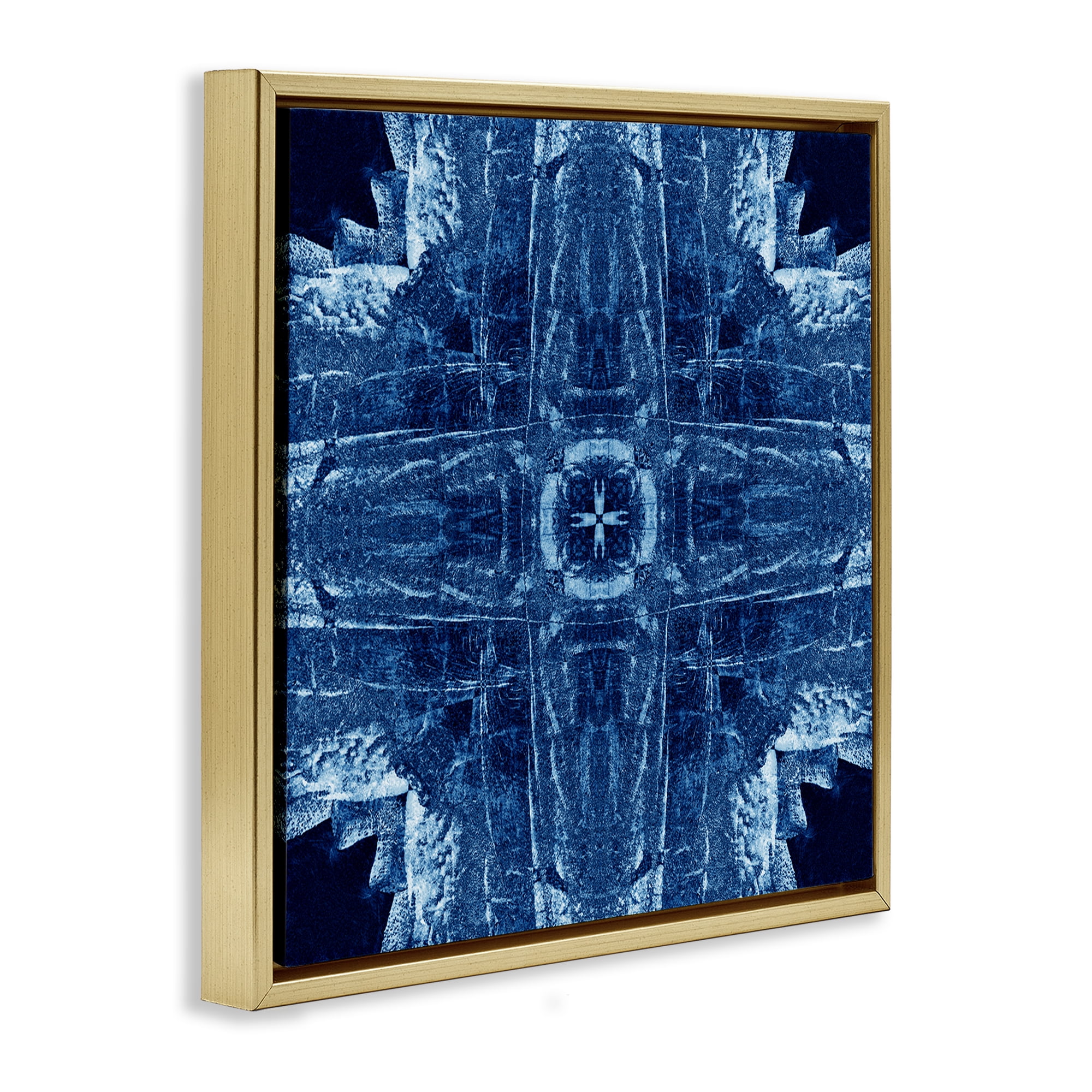Stupell Industries Navy Blue Geometric Shapes Abstract Painting Gold Floater Framed Canvas Art Print Wall Art, 18 x 18