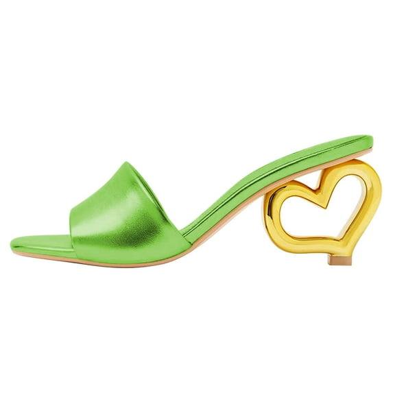 FSJ Women Fashion Heart Shaped Heel Backless Mules Square Open Toe Slip On Sandals Casual Wedding Dress Slides Shoes Size 8 Red Green