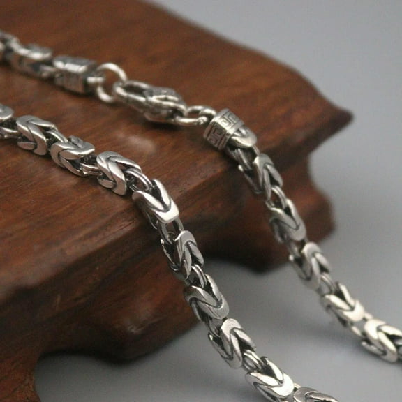 K-KED Real 925 Sterling Silver Necklace Men 4mm Byzantine Link Chain Lobster Clasp