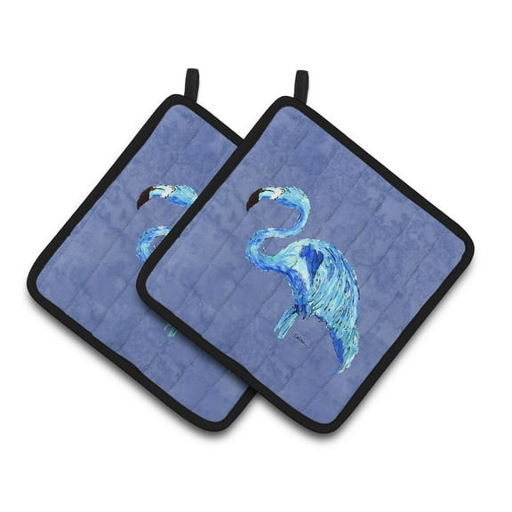 Carolines Treasures 8873PTHD Flamingo On Slate Blue Pair of Pot Holders , 7.5HX7.5W, multicolor