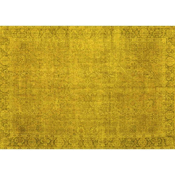 Ahgly Company Machine Washable Indoor Rectangle Persian Yellow Traditional Area Rugs, 5' x 7'