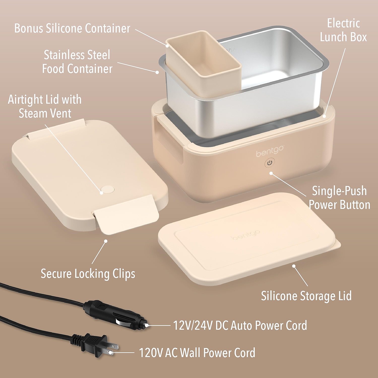 bentgo Heated Electric Bento Box Latte 42.4 oz. (BGHEATBX-LT)