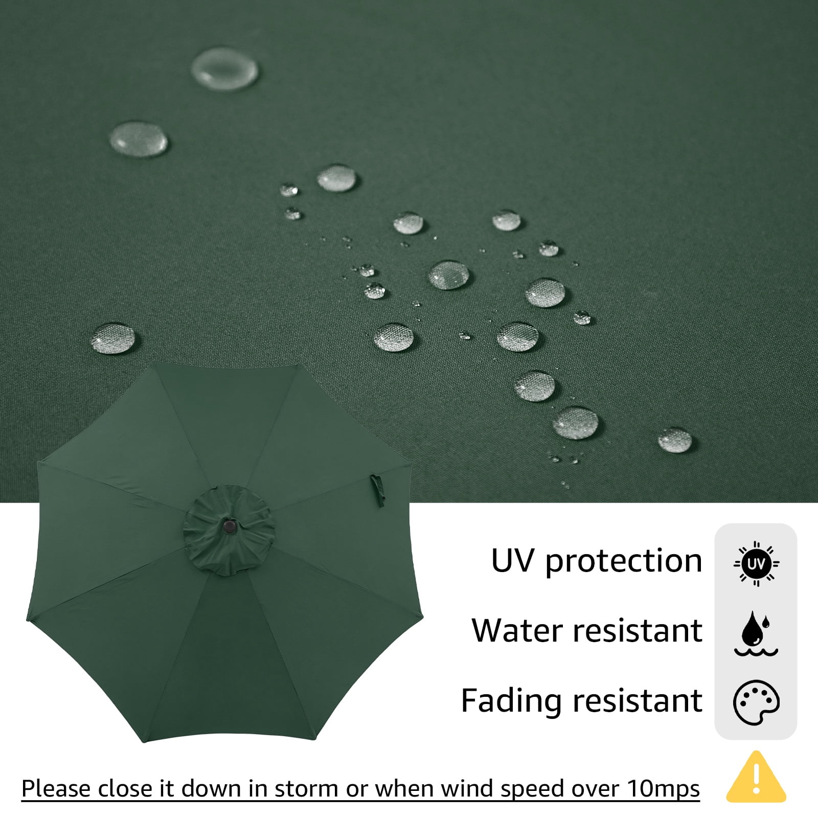 Patio Umbrella, 11' Outdoor Table Market Large Umbrella with 8 Steel Ribs and Crank, Water/Sand Self-Filled Umbrella Base Included, Dark Green