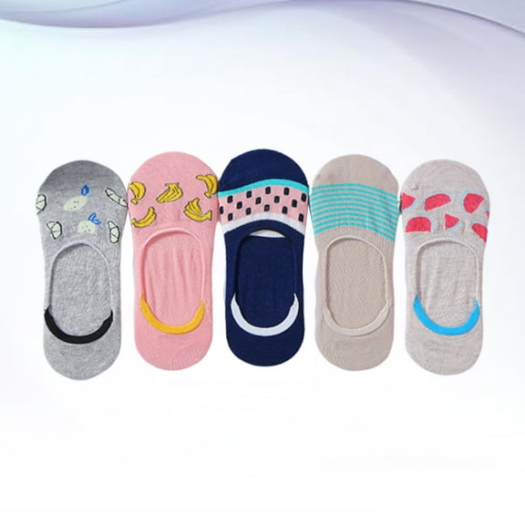HONITANO 5 Pairs Socks Cotton Breathable Sweat Absorbent Non Slip Invisible for Women Summer Wear Casual Use