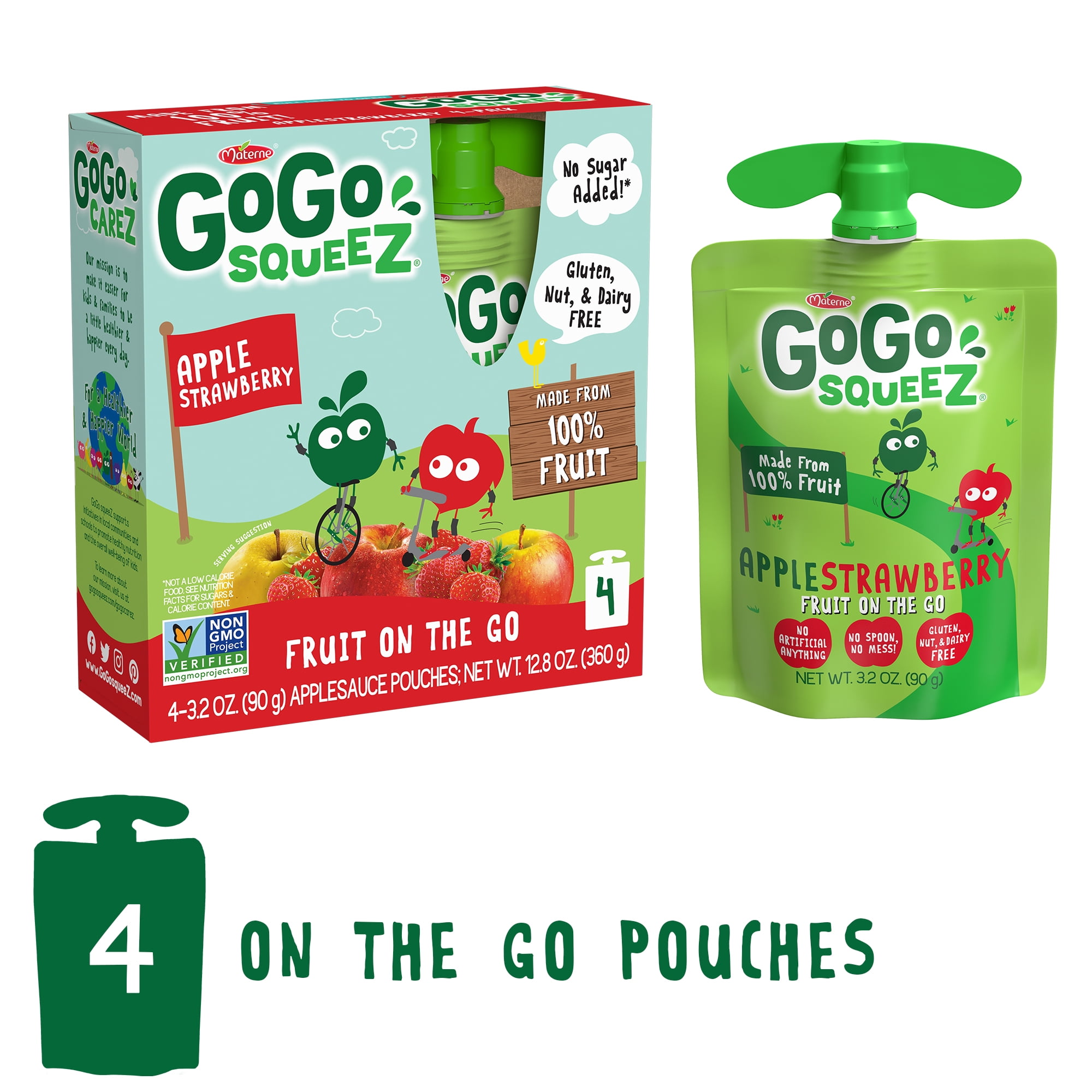 GoGo squeeZ Applesauce Pouches, Apple Strawberry, 4 Pack