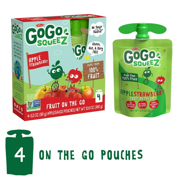 GoGo squeeZ Applesauce Pouches, Apple Strawberry, 4 Pack
