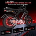 thumbnail image 3 of Movcan V30 1000W Electric Bike, 48V 15.6Ah Removable Battery, 20"x4" Fat Tires, Full Suspension, 70 miles Range, Shimano 7-Speed, Hydraulic Disc Brakes, 28 MPH Ebike,UL2849, Brown, 3 of 8