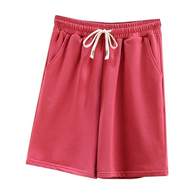 AherBiu Plus Size Womens Cotton Shorts Loose Fitting Oversized Drawstring Shorts with Pockets Casual Half Shorts